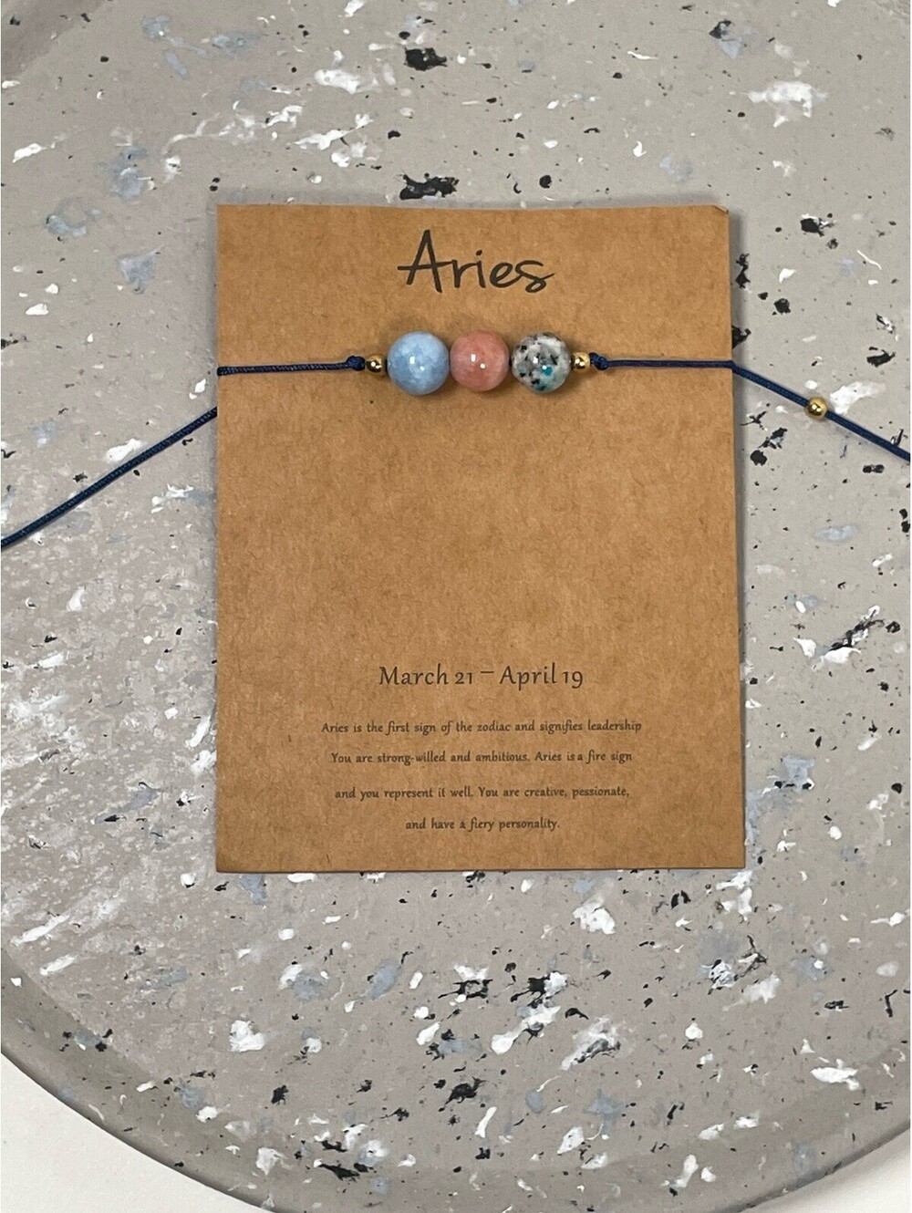 Aries Zodiac Stone Bracelet Adjustable Cord Three Bead Healing Crystals New